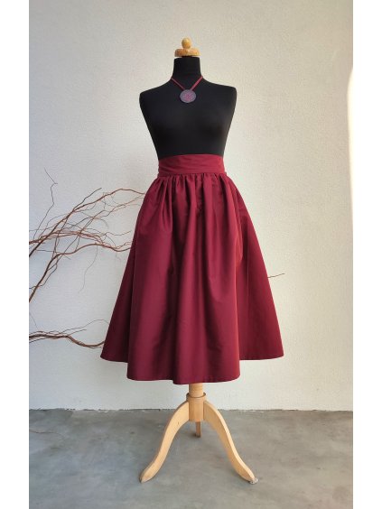 Bordó midi sukně - zip