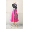 Půlkolová sukně - magenta s květovaným páskem