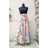 Dlouhá půlkolová sukně - viskoza - akvarelové květy