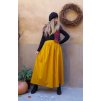 Dlouhá, nabíraná sukně s kapsami - hořčice
