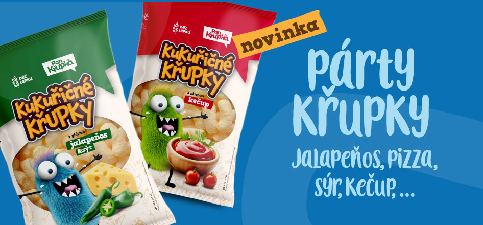 reklamní proužek s obrázky pytlíky křupek - s příchutí kečup a jalapeňos