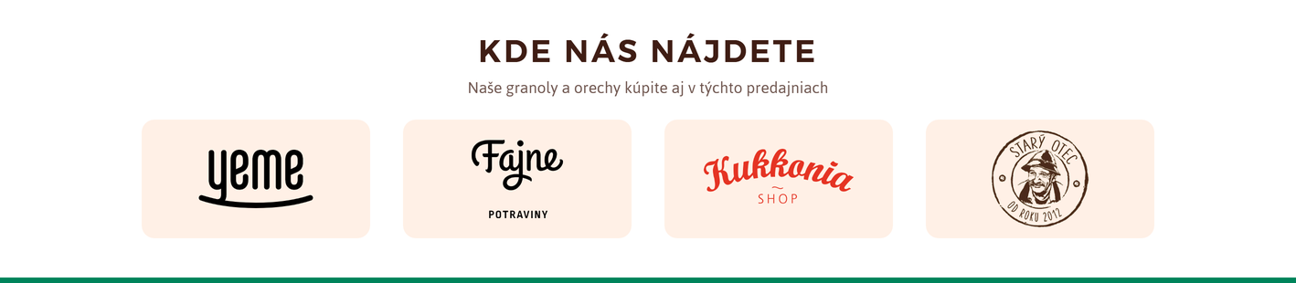 Kde nás nájdete, logá predajní Yeme, Fajne potraviny, Kukkonia a Starý otec
