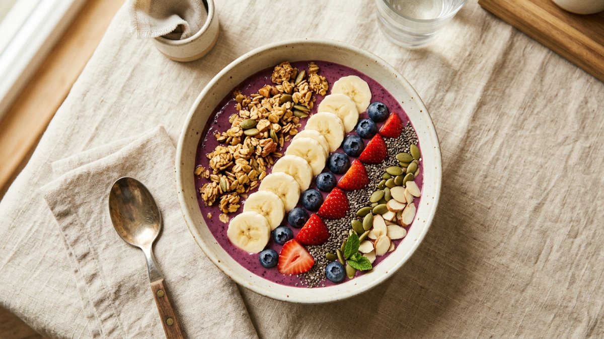 Smoothie bowl s granolou, banánom a bobuľami
