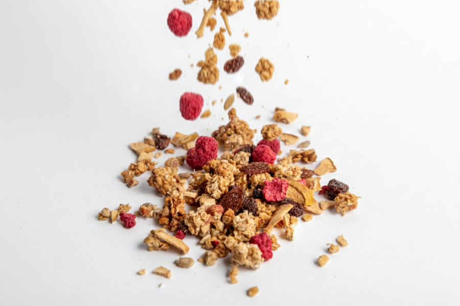 Bezlepková malinová granola Pán Kukučka vysypaná