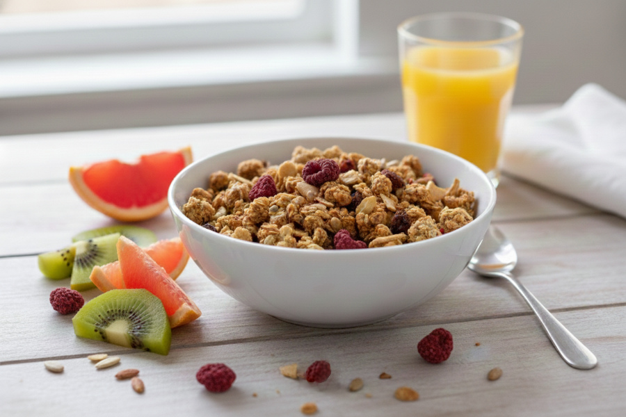 Bezlepková malinová granola Pán Kukučka lifestyle