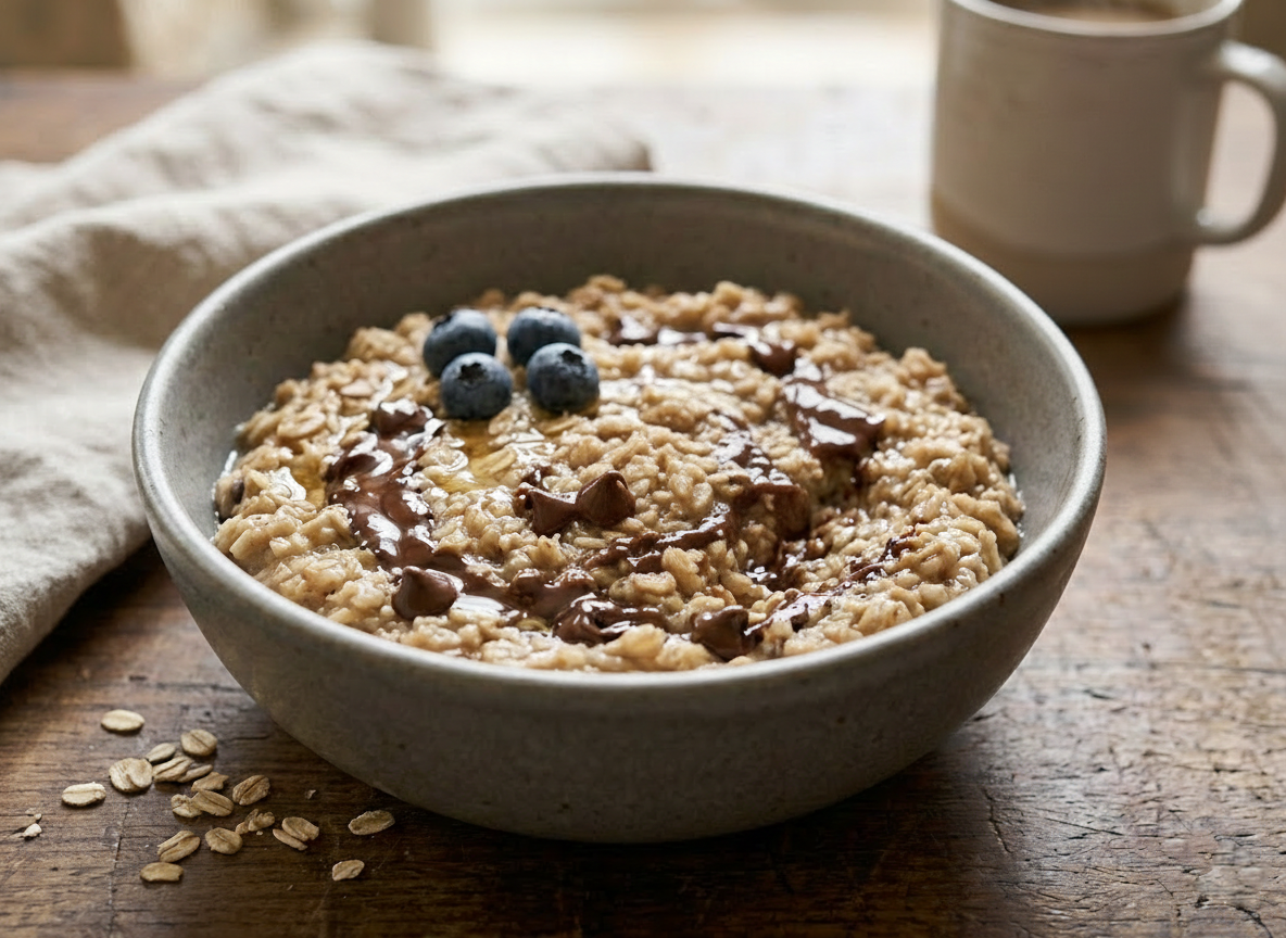 bezlepková kaša horká čokoláda a lieskovce Pán Kukučka v miske