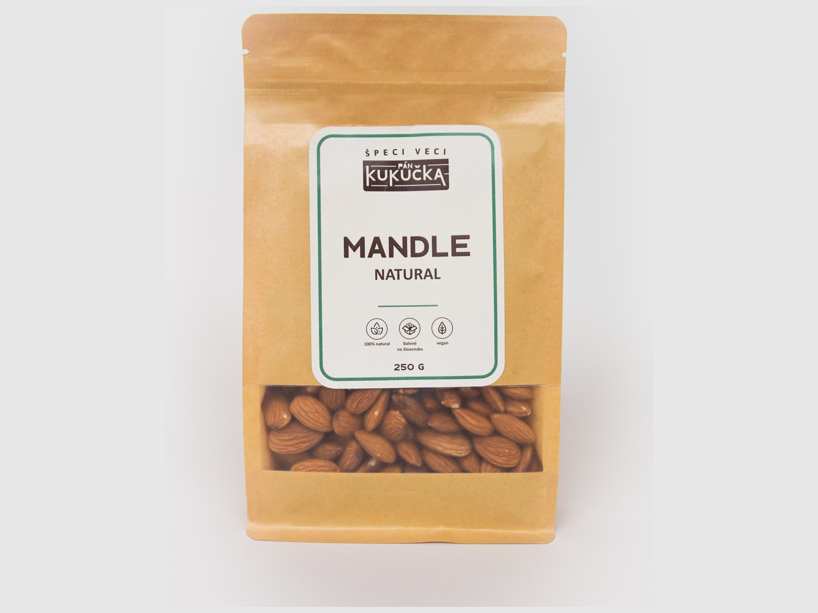 Mandle natural Pán Kukučka 250 g v papierovom vrecku s okienkom