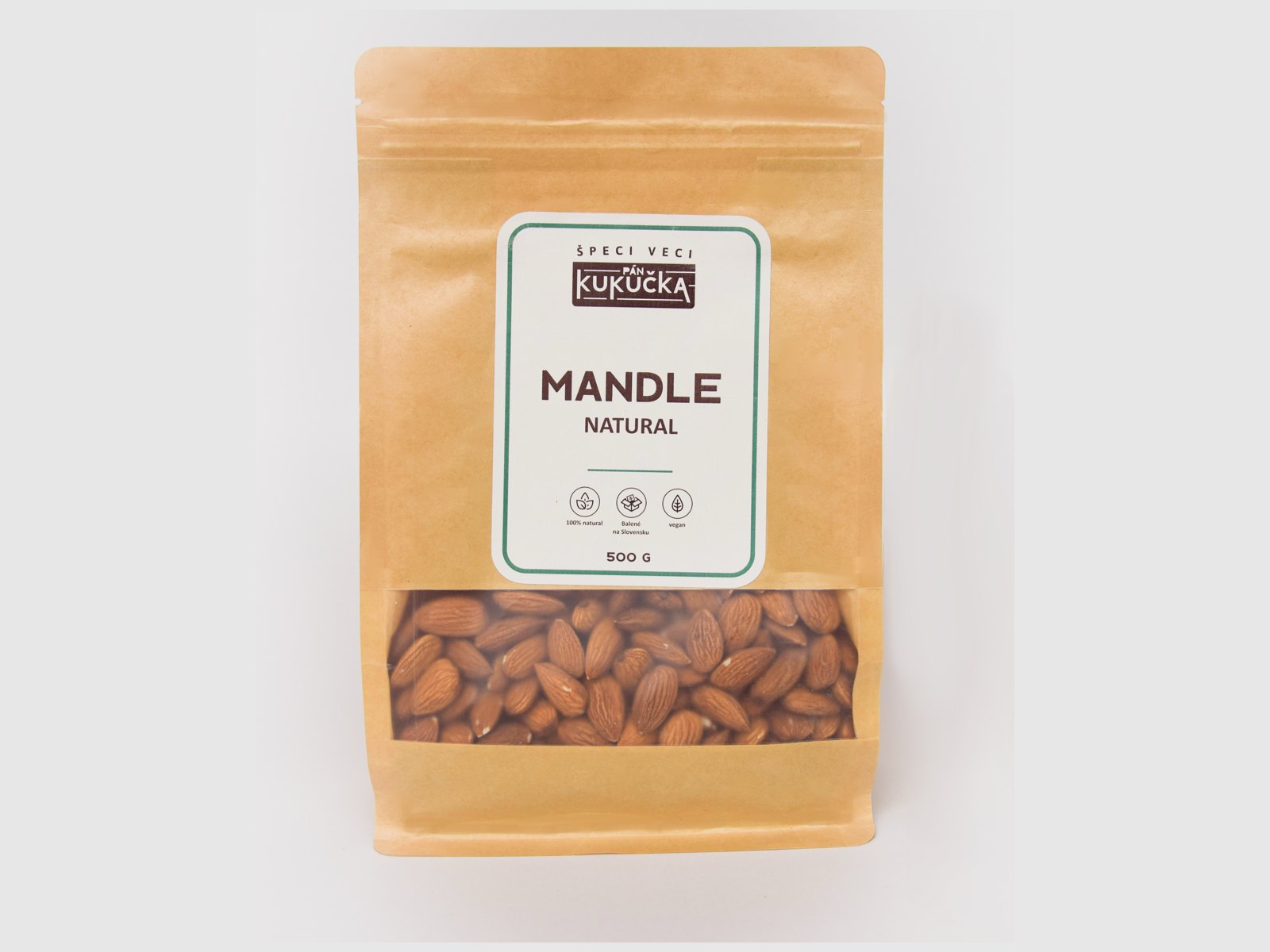 Mandle natural Pán Kukučka 500 g v papierovom vrecku s okienkom