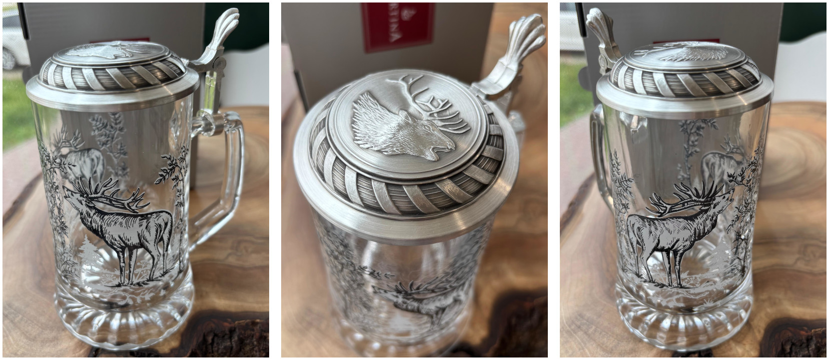 Artina Korbel s víčkem, 500 ml, motiv s jelenem, sklo a cín