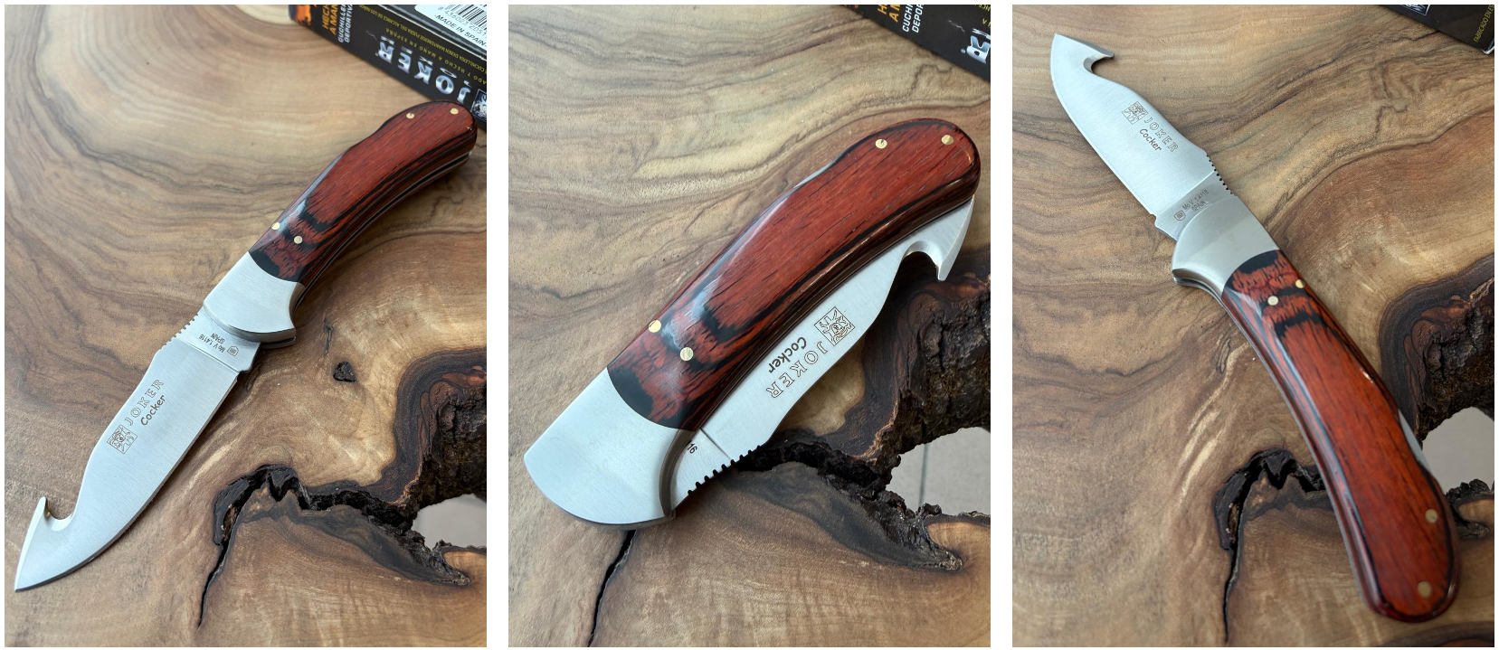 Joker Cocker – Zavírací stahovací nůž, 8,9 cm, červené dřevo