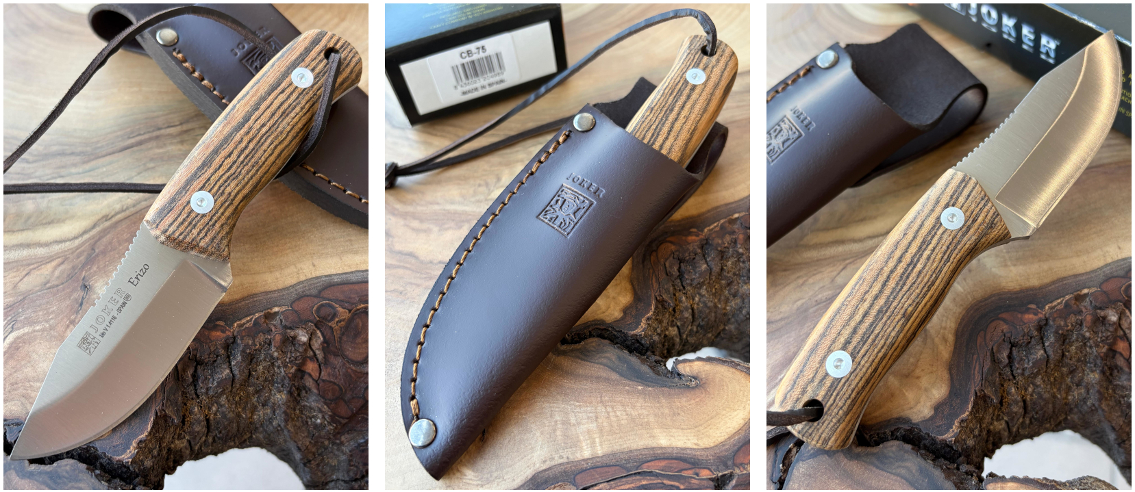 Joker Erizo – Bushcraftový nůž, 7,7 cm, dřevo bocote