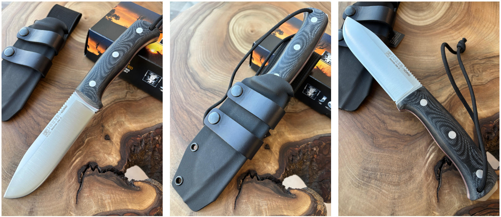Joker Nomad - Bushcraftový nůž, 13 cm, micarta, černý, kydexové pouzdro