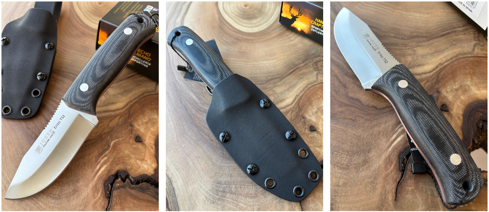 Joker Erizo TS2 – Nóż bushcraftowy, 9,1 cm, micarta, czarny, pochwa kydexowa