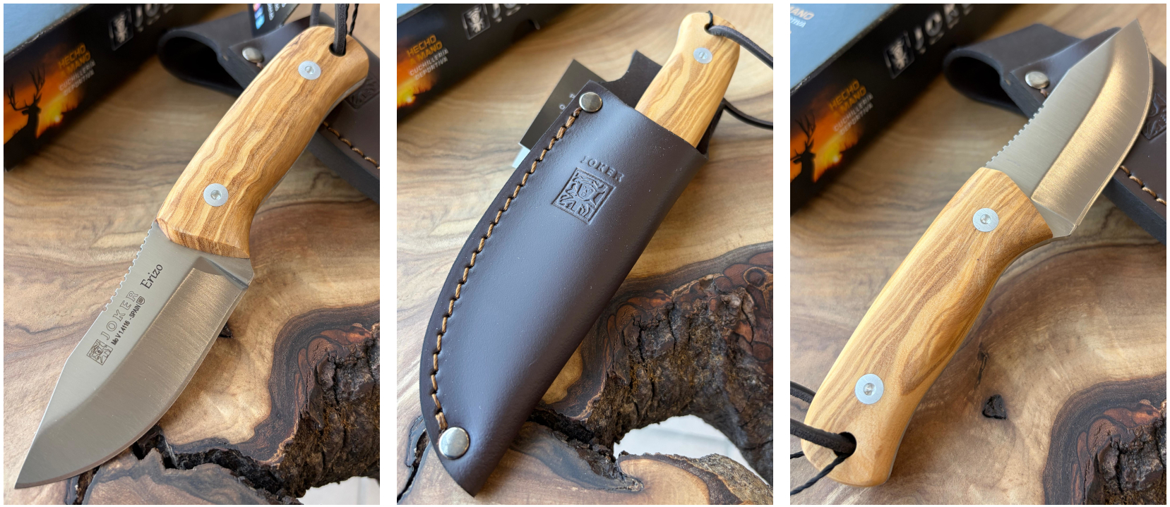 Joker Erizo – Bushcraftový nůž, 7,7 cm, olivové dřevo