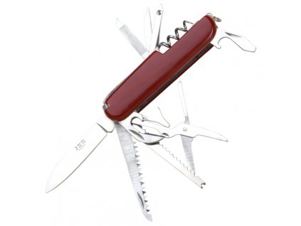 JKR Multifunkční nůž, 14 funkcí, plast. Kvalitní nůž s čepelí z oceli 3Cr13MoV a odporovou pojistkou. Ideální pro každodenní nošení a outdoorové aktivity. Obsahuje 14 funkcí včetně vývrtky, otvíráku na konzervy a kroužku na klíče.