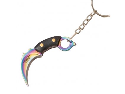 JKR Mini karambit, dřevo, duhový. Kvalitní karambit s čepelí z oceli 3Cr13MoV a full tang konstrukcí. Ideální pro každodenní nošení na klíčích. Duhový design s dřevěnými střenkami.