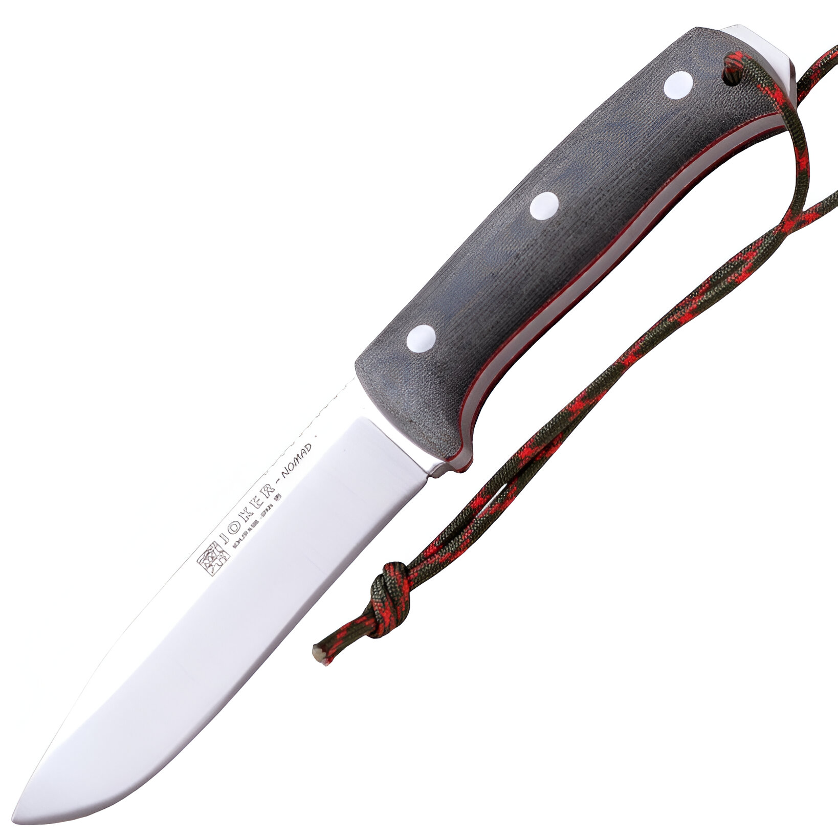 Joker Nomad - Bushcraftový nůž s křesadlem, micarta, zelený. Kvalitní bushcraftový nůž s čepelí z oceli Böhler N695 a tvrdostí 58 HRC. Ideální pro outdoorové aktivity. Rukojeť a křesadlo ze zelené micarty.