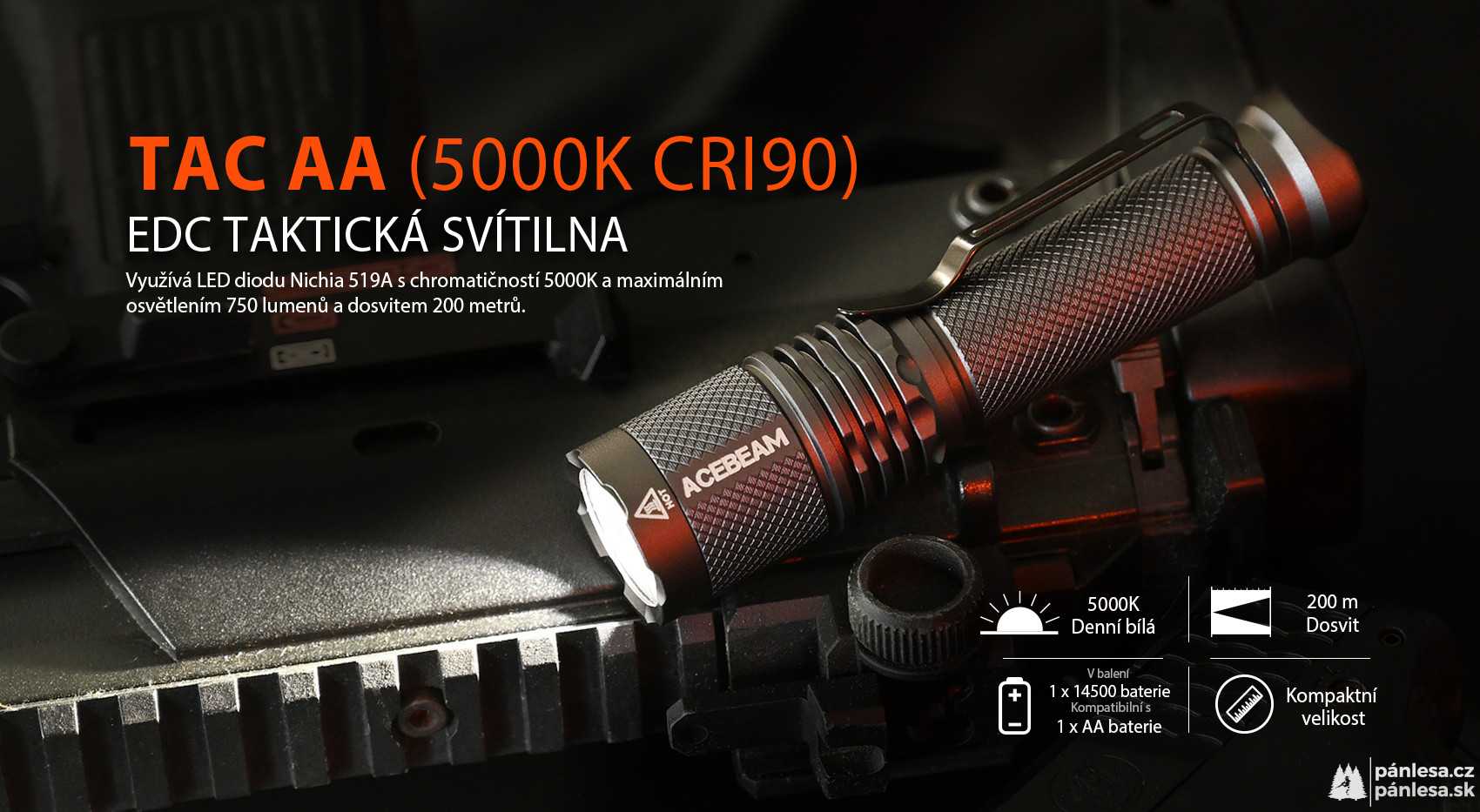 AceBeam TAC AA, 750 lm, coyote - Taktická svítilna, béžová
