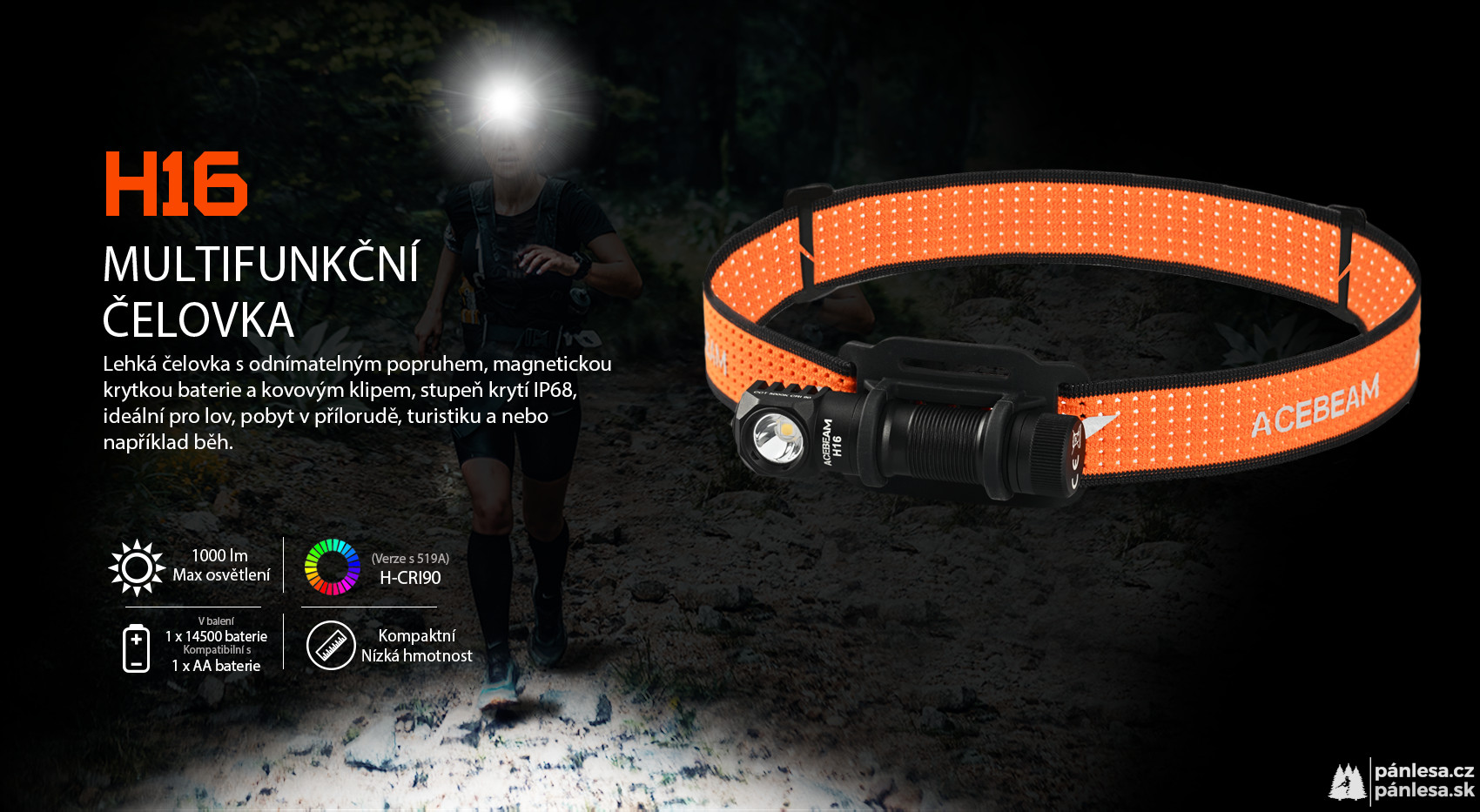 AceBeam H16, 1000 lm, grey - LED čelovka, šedá