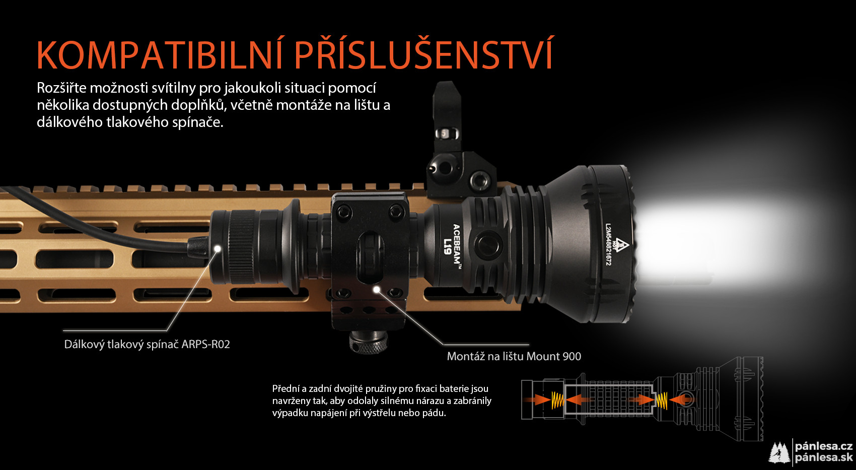 AceBeam L19 2.0, 2200 lm, Osram NM1 - Lovecká LED svítilna, černá