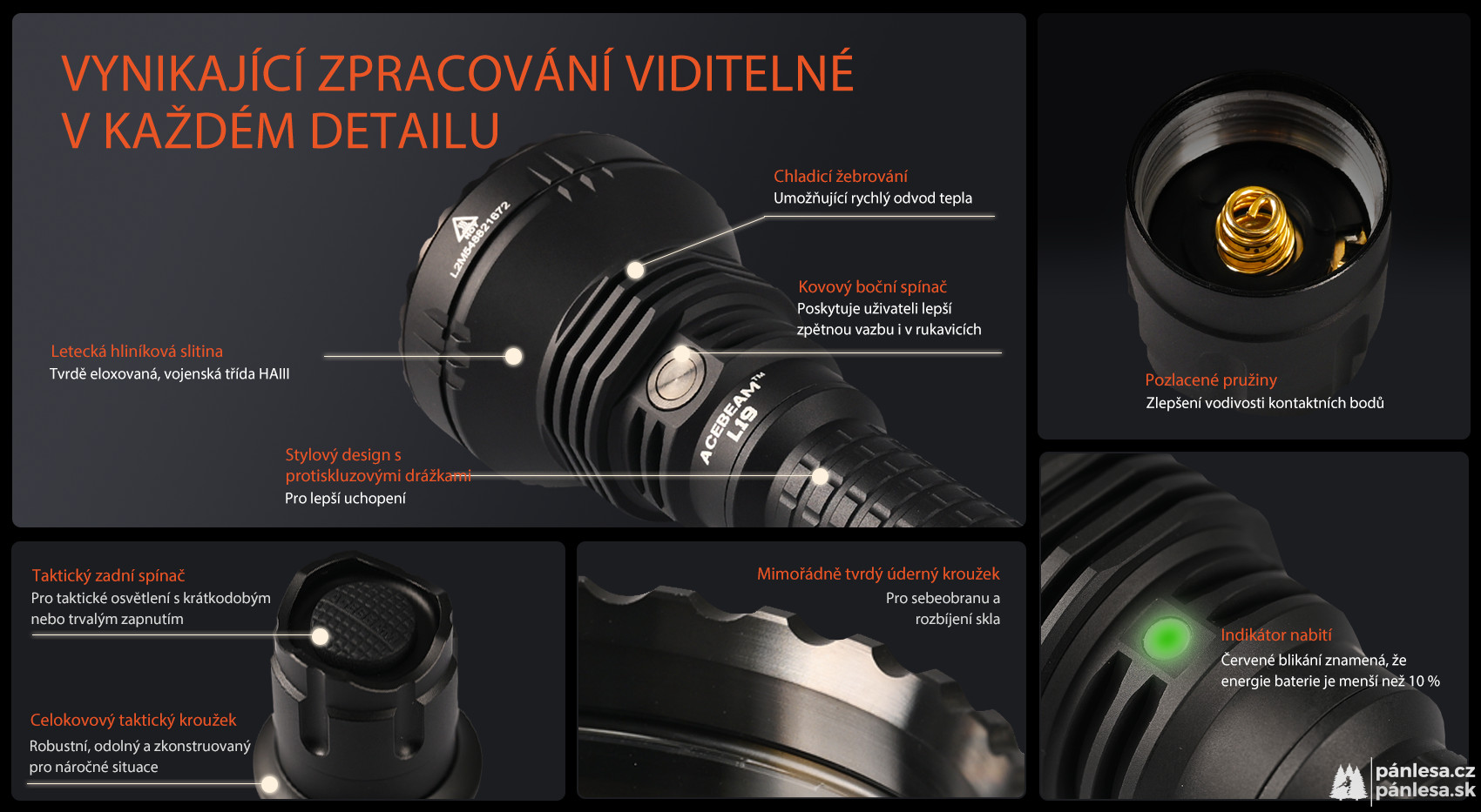 AceBeam L19 2.0, 2200 lm, Osram NM1 - Lovecká LED svítilna, černá