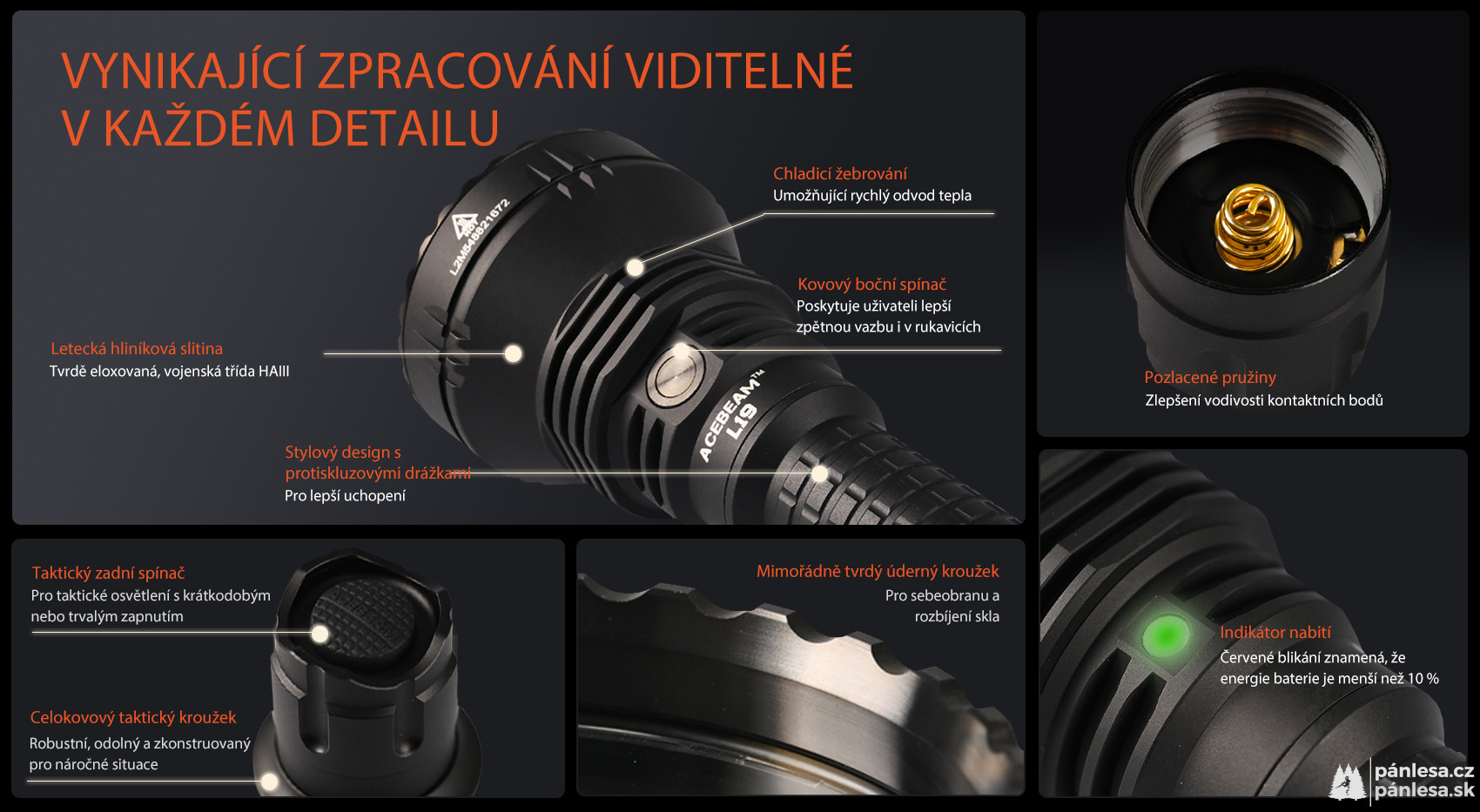 AceBeam L19 2.0, 1650 lm, Osram PM1 - Lovecká LED svítilna, černá