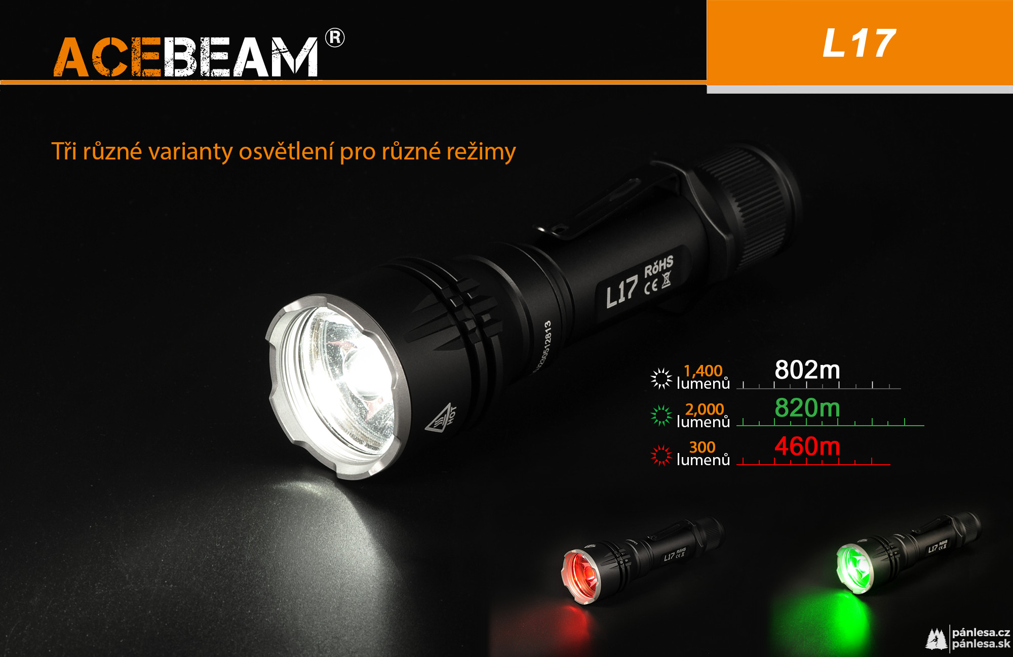 AceBeam L17, 2000 lm - Lovecká LED svítilna, černá