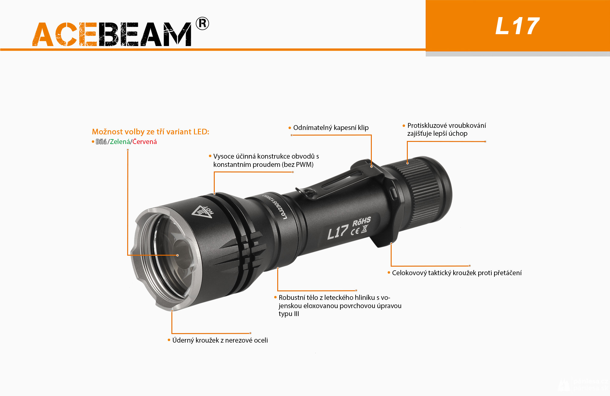 AceBeam L17, 2000 lm - Lovecká LED svítilna, černá