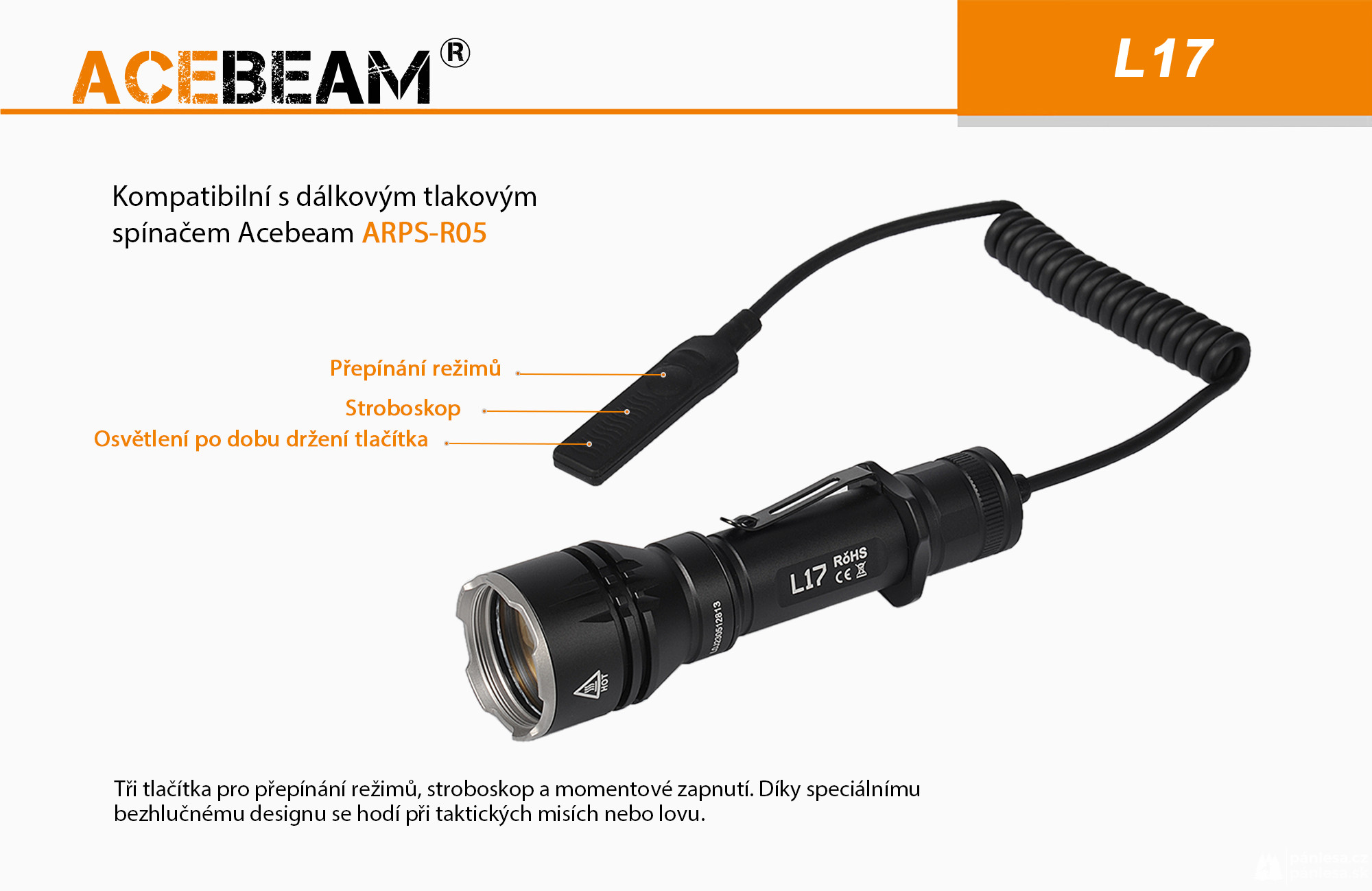 AceBeam L17, 2000 lm - Lovecká LED svítilna, černá