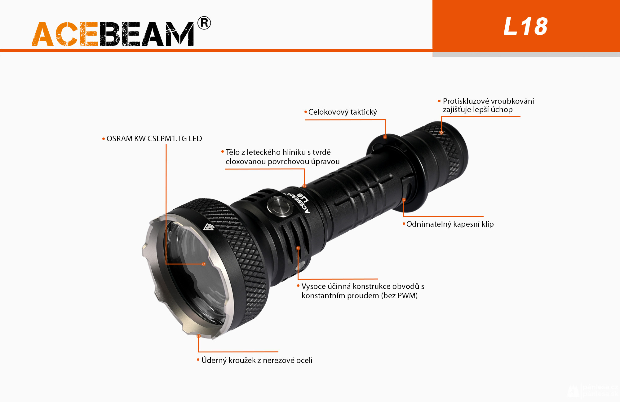 AceBeam L18, 1500 lm - Lovecká LED svítilna, černá