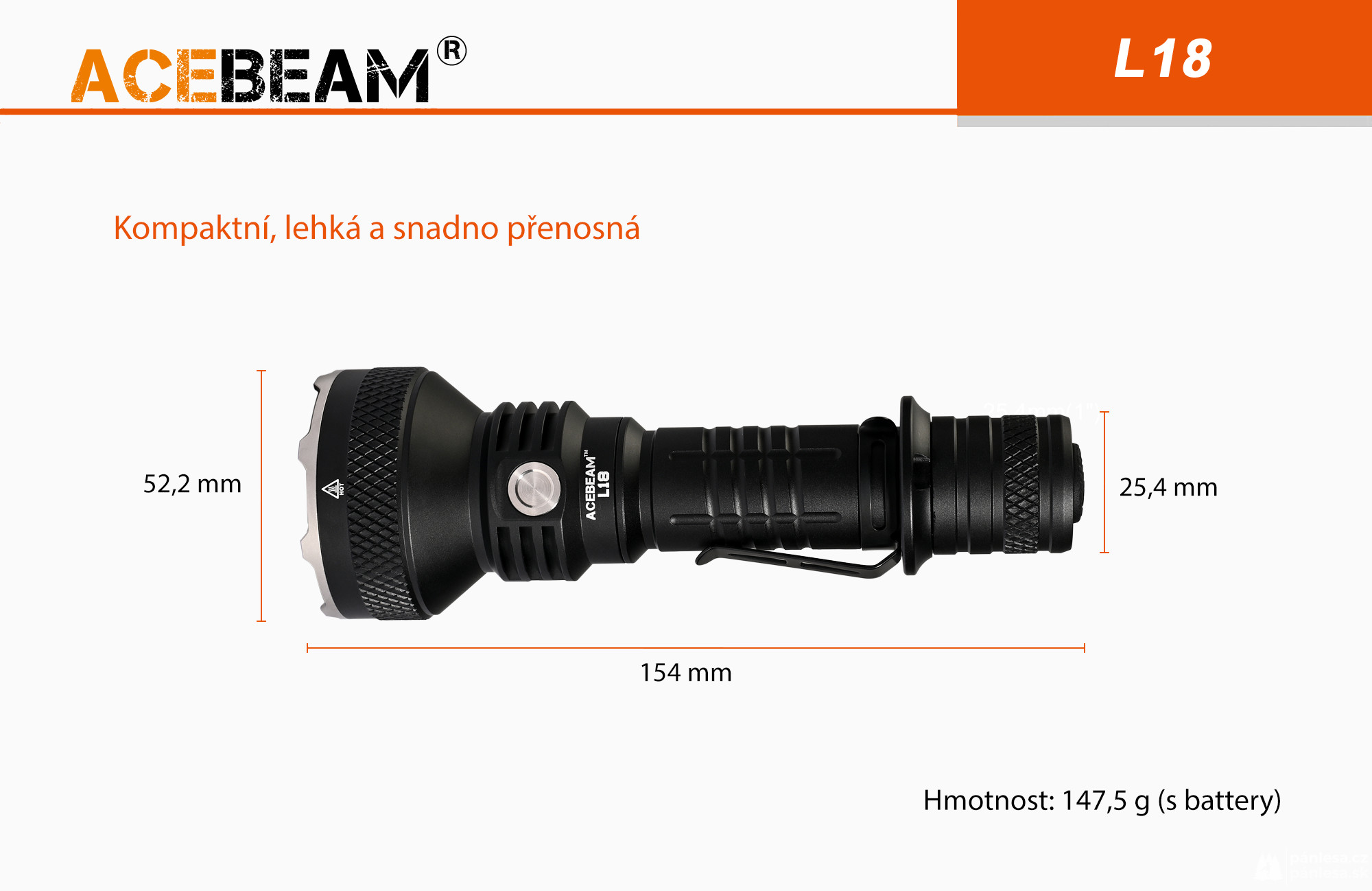 AceBeam L18, 1500 lm - Lovecká LED svítilna, černá