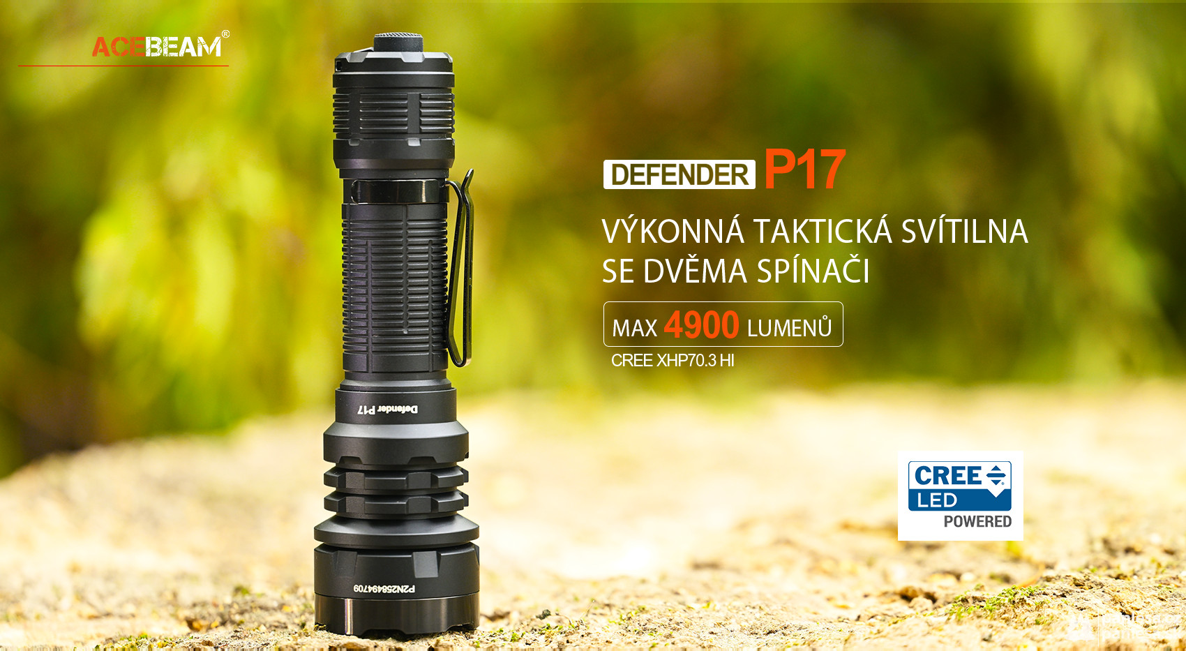 AceBeam Defender P17, 4900 lm, black - Taktická LED svítilna, černá