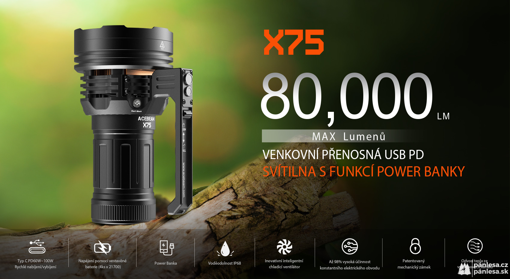 AceBeam X75, 80000 lm, black - LED svítilna, černá