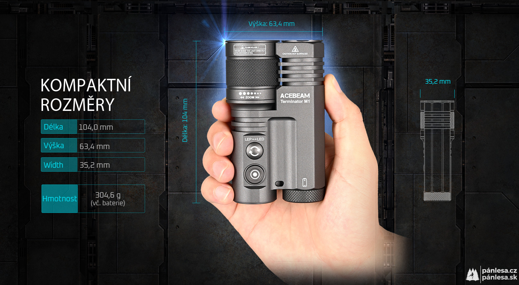AceBeam Terminator M1, 3500 lm, grey - LEP a LED svítilna se zoomem, šedá