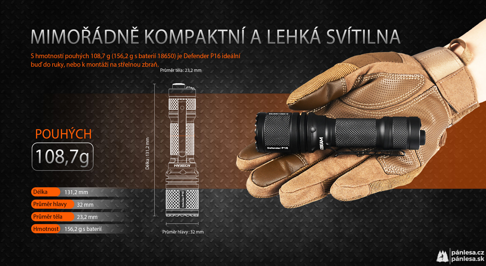 AceBeam Defender P16, 1800 lm, black - Taktická LED svítilna, černá