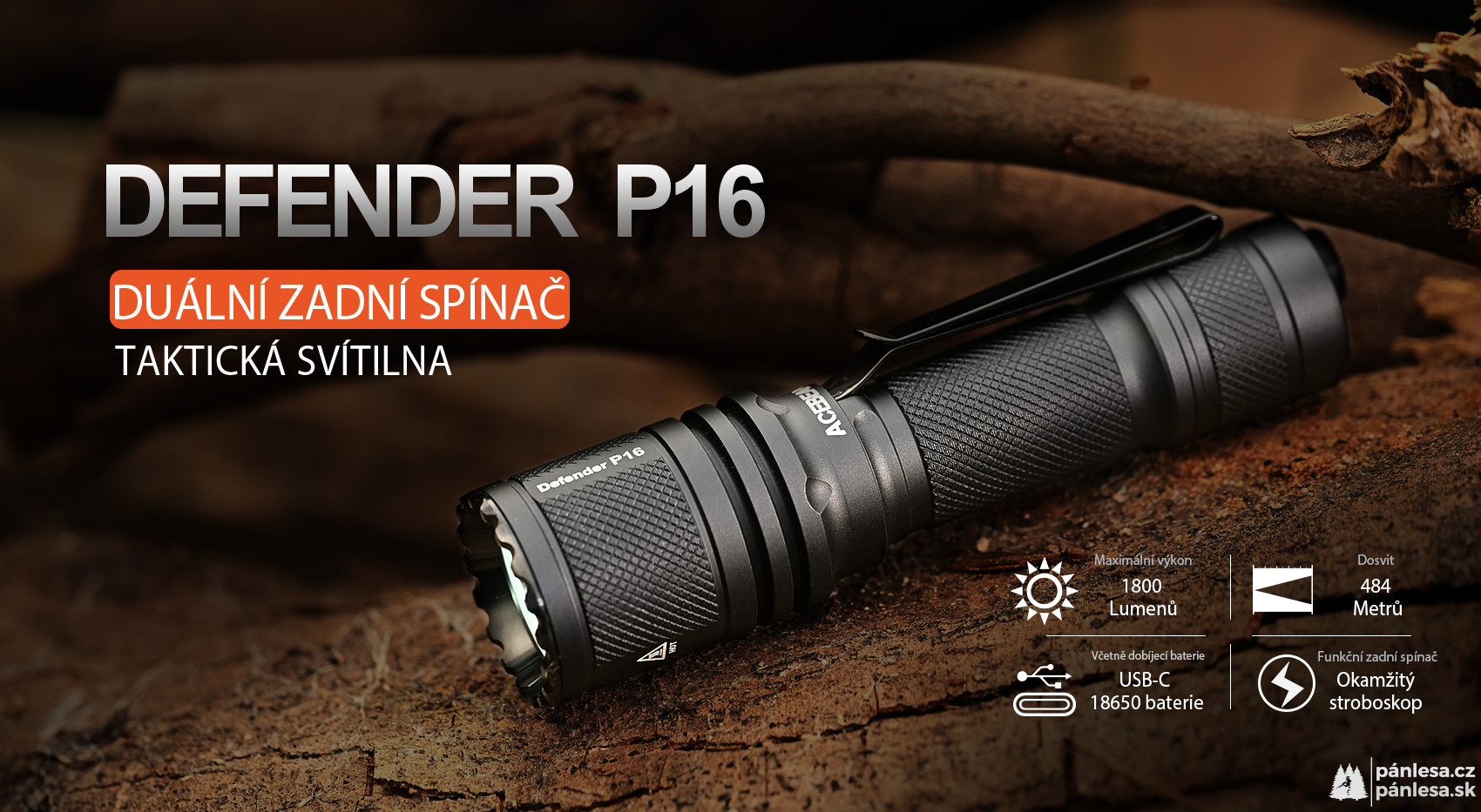 AceBeam Defender P16, 1800 lm, black - Taktická LED svítilna, černá