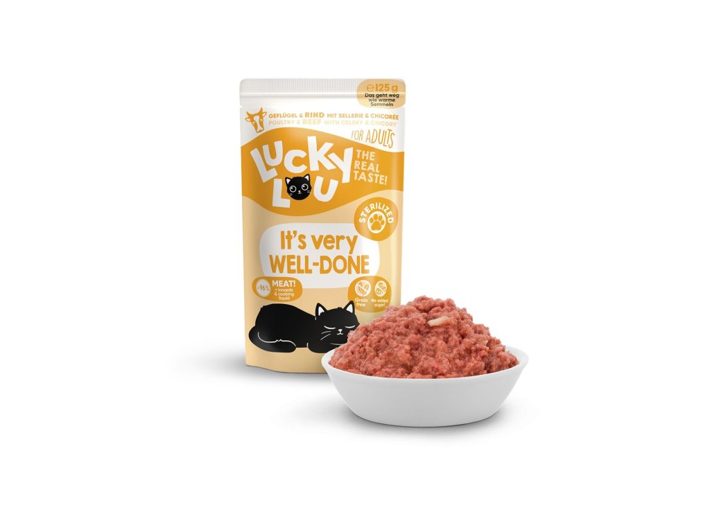 Lucky Lou Lifestage Sterilized s drůbežím a hovězím masem 125 g