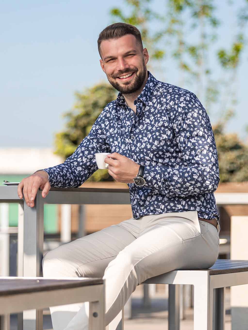 FERATT Pánská košile DANIEL SLIM tm modrá vzor Velikost: XL