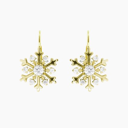Sněhové vločky zlaté náušnice na klapku se zirkony šperky panthera leo