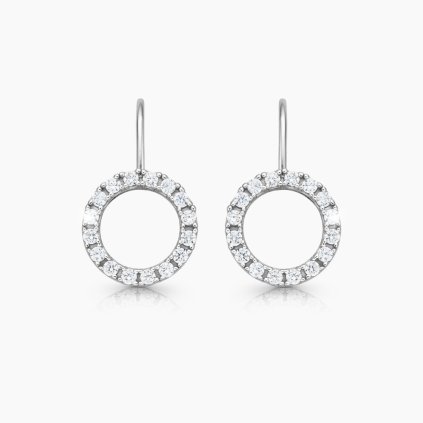 Karma stříbrné náušnice s kamínky větší bílé zlato panthera leo