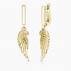 designové zlaté náušnice andělská křídla visací ze strany