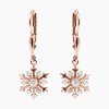 Sněhové vločky visací náušnice růžové zlato na klapku se zirkony šperky panthera leo