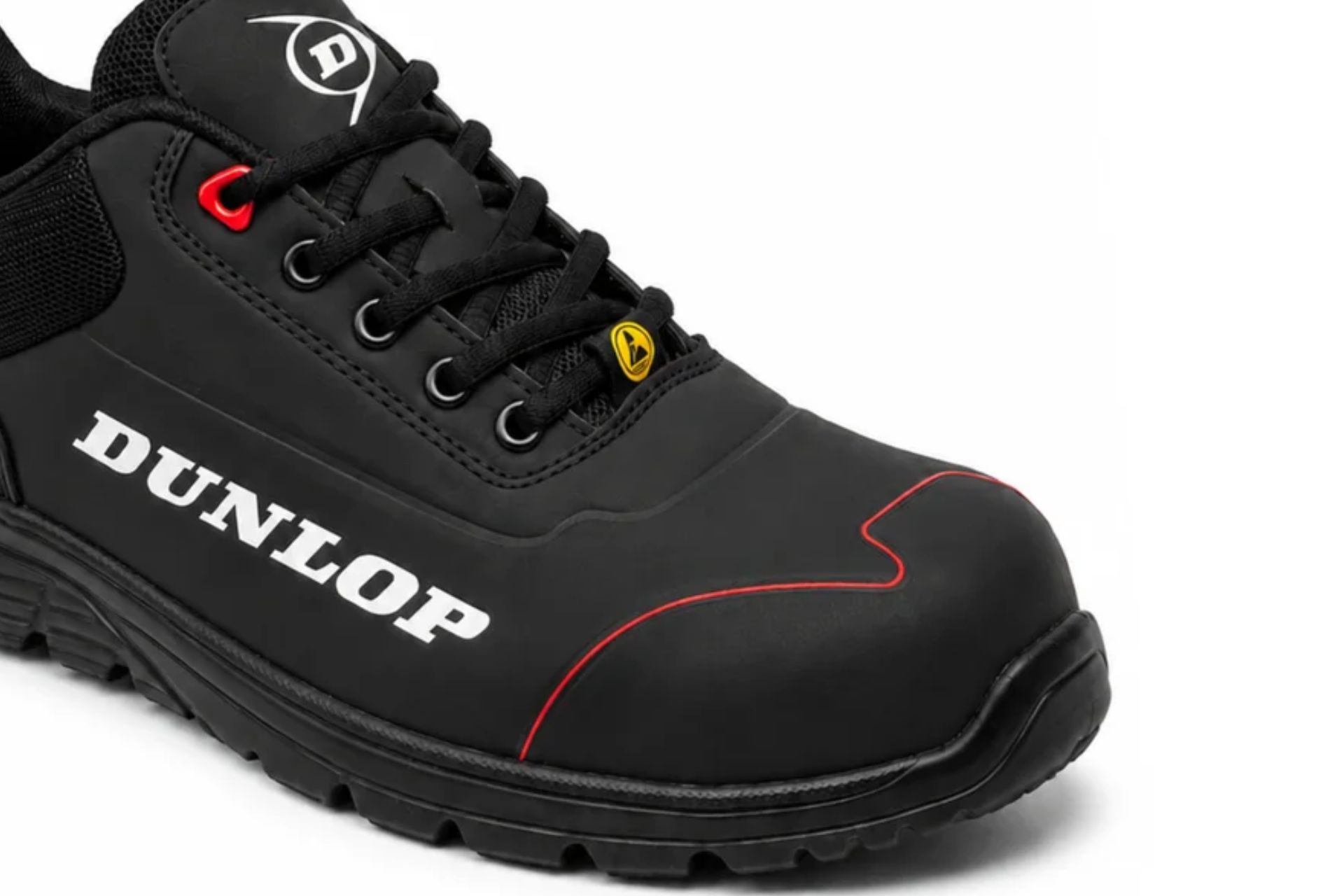 Detail přední části a svršku bezpečnostní polobotky DUNLOP MATT-LINE S3 ESD