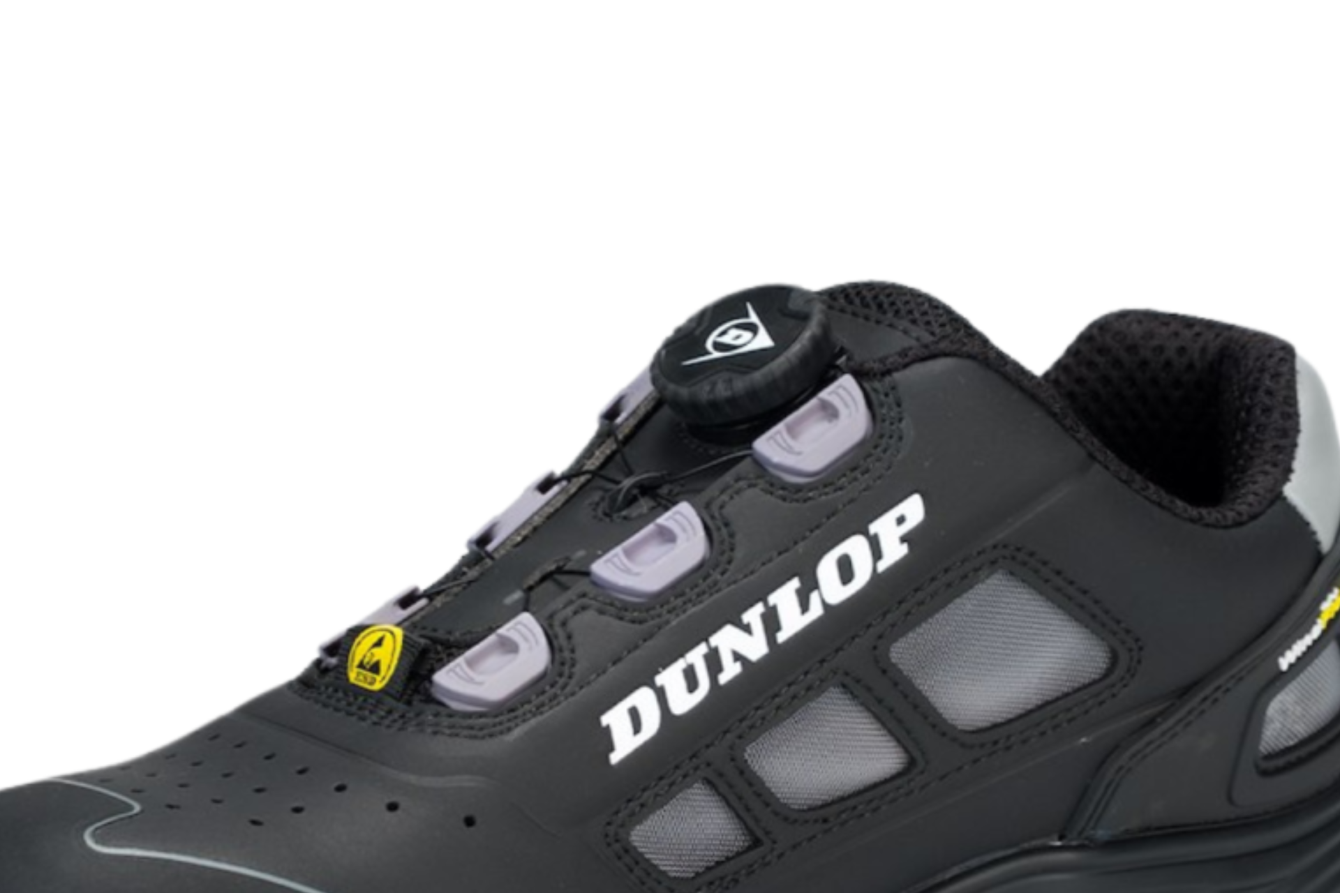 Detail boční ventilace a otočného zapínání bezpečnostního sandálu DUNLOP MATT LINE S1PS ESD SR FO