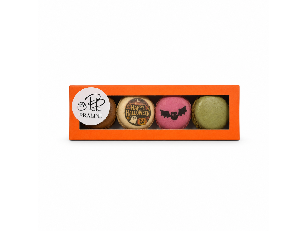 Halloweenské makronky Netopýří box – 4 ks