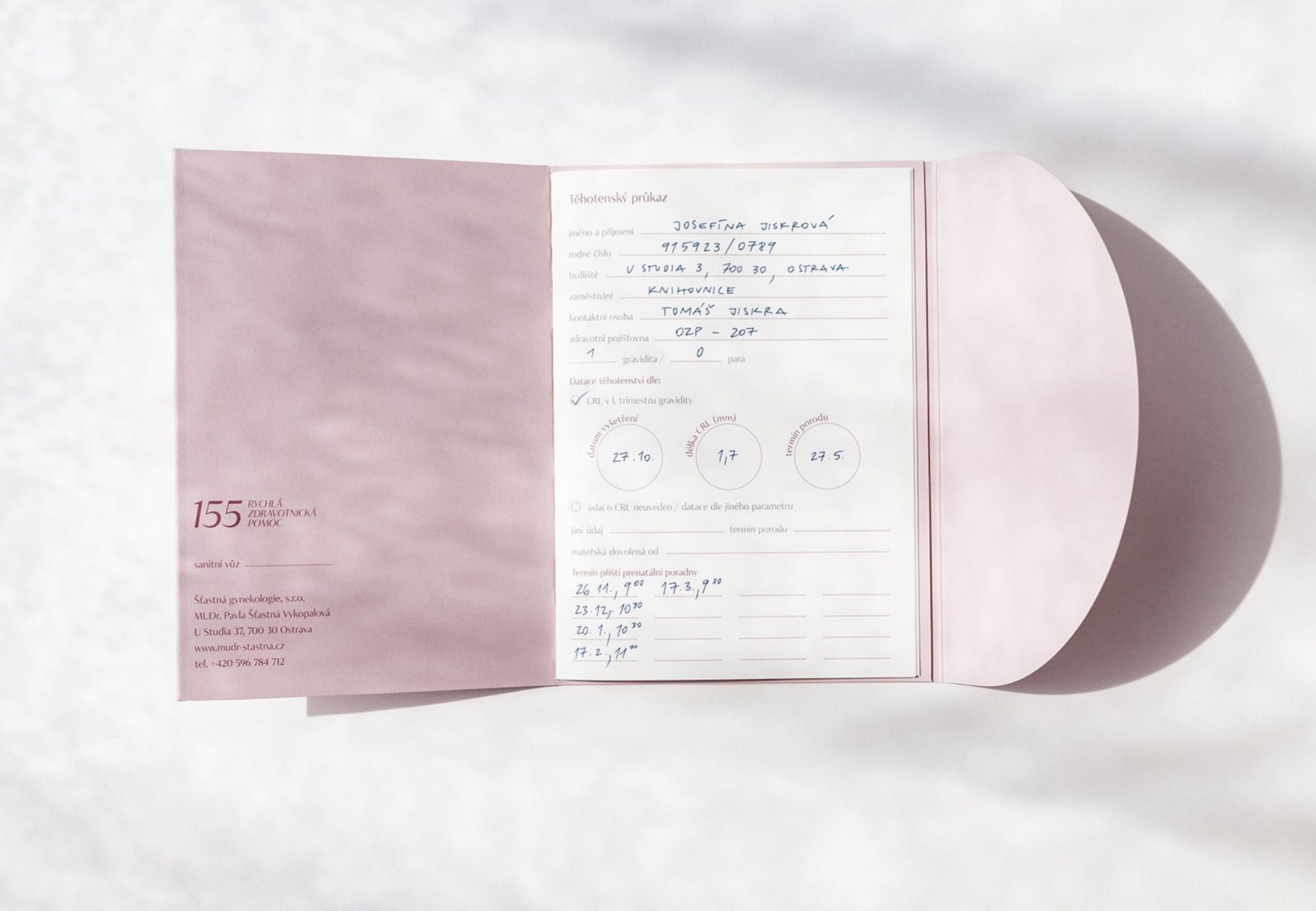 Těhotenský průkaz pro Gynekologii Šťastná