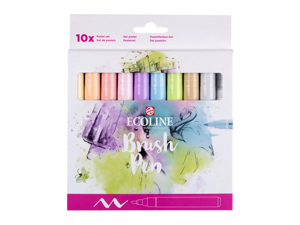 Akvarelové štětcové fixy Ecoline Brush Pen Pastel - Sada 10ks - Paperlove
