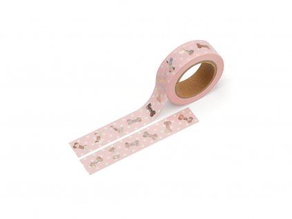 Washi páska - Metalické kostičky v růžové