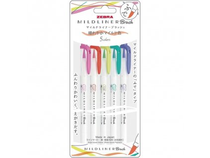 zebra mildliner brush pen sada 5ks bright 1