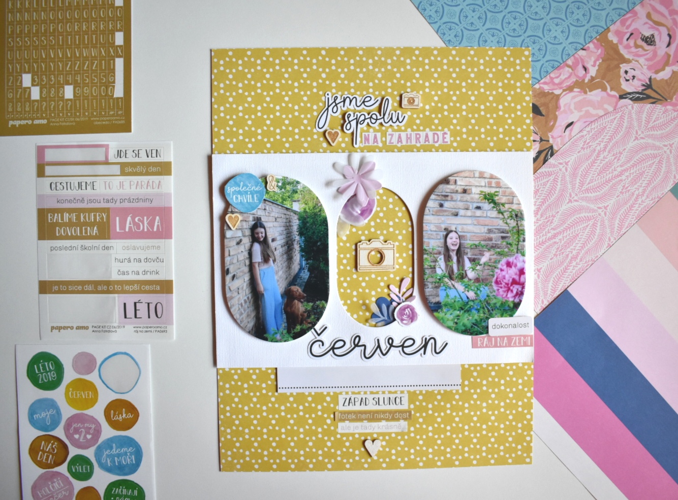 Scrapbooková stránka s oválnými fotografiemi krok za krokem